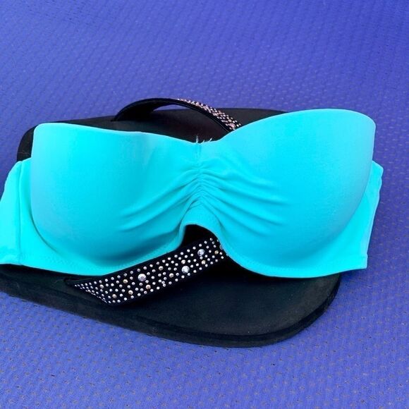 TEAL VICTORIA’S SECRET BANDEAU BIKINI TOP 34B - Picture 2 of 4